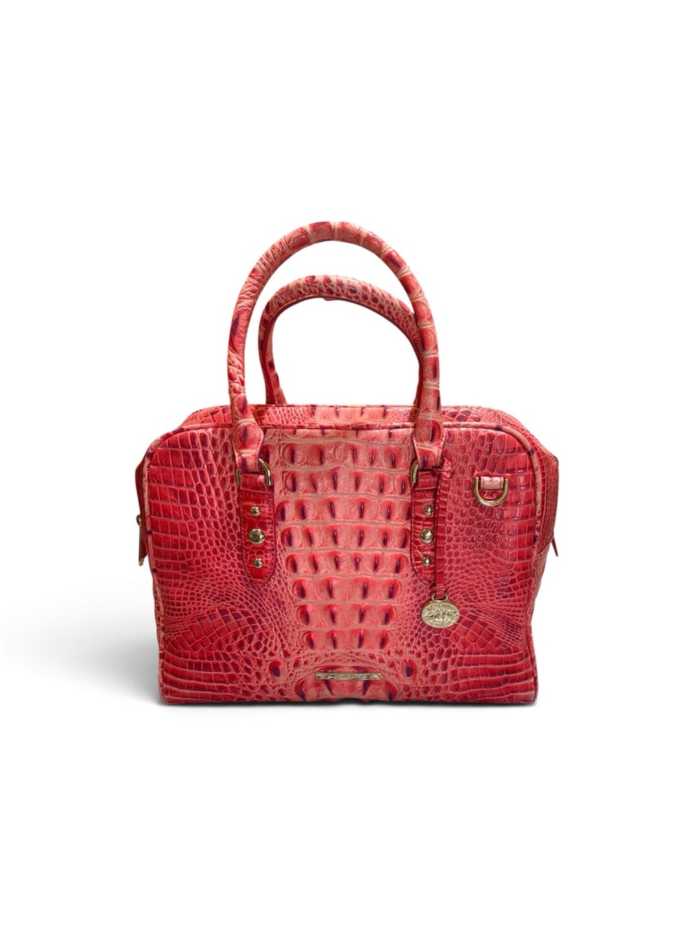 Brahmin Pink Croc-Embossed Satchel
